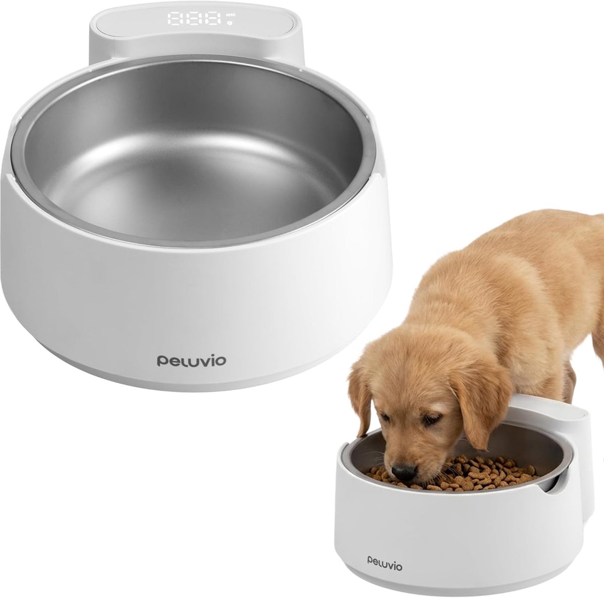 SnelShoppen - Voerbak met Digitale Weegschaal voor Hond en Kat, RVS Voerbak met Nauwkeurige Portiecontrole 1g, Tarefunctie, Meting in g/ml, LFGB Gecer