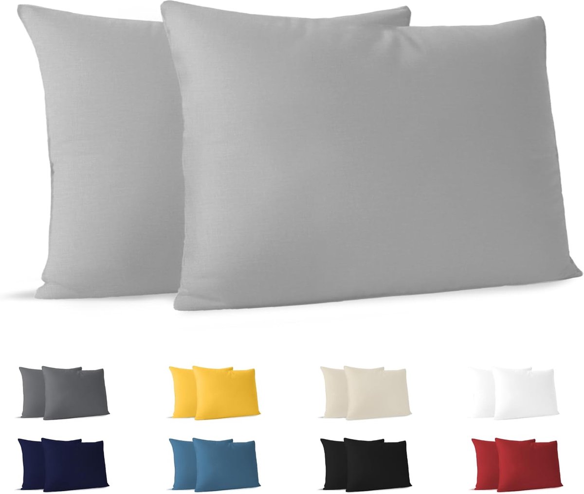 SnelShoppen - Pillowcases Set van 2 - Grijze Katoenen Kussenslopen - 50 x 70 cm - 100% Jersey Katoen - Hypoallergeen en Weerstandbiedend voor Dubbelbe