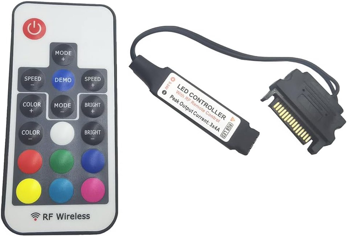 SnelShoppen - DC12V RGB Controller Mini RF 17 Knoppen Draadloos - 4-Pin RGB Controller voor PC Computer Case 5050 LED Strip Verlichting - Ideaal voor