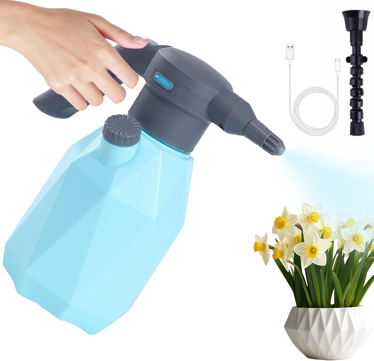 SnelShoppen - Oplaadbare Drukspuit - Elektrische Plantenspuit - Draagbare Tuinspuit met Verstelbare Mondstuk - Voor Plantenverzorging, Auto-Reiniging