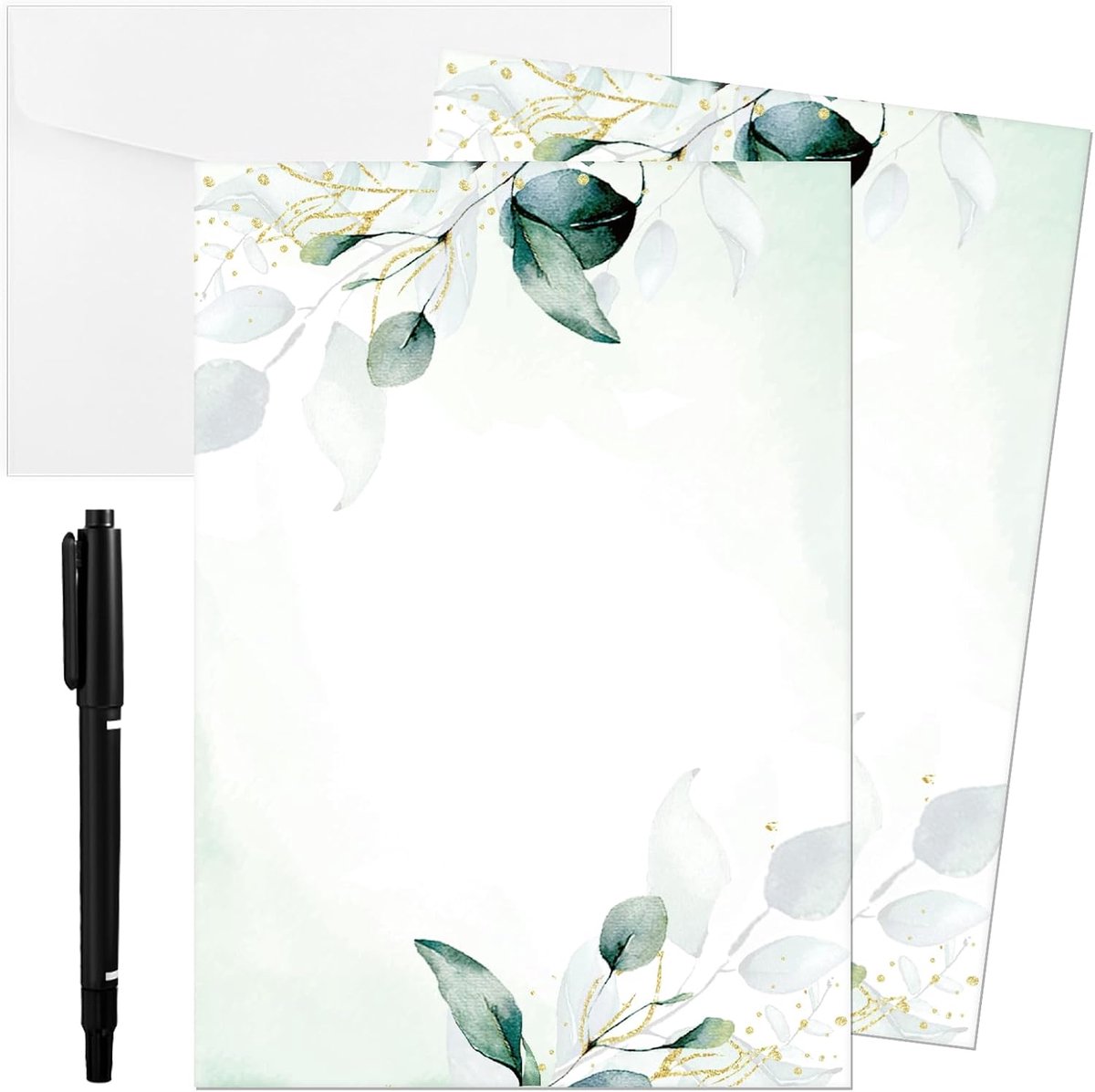 SnelShoppen - 20 Stuks Eucalyptus Postkaarten Set met Witte Enveloppen & Markerset - Elegante Uitnodigingen voor Bruiloft, Verjaardag, Gefeliciteerd,