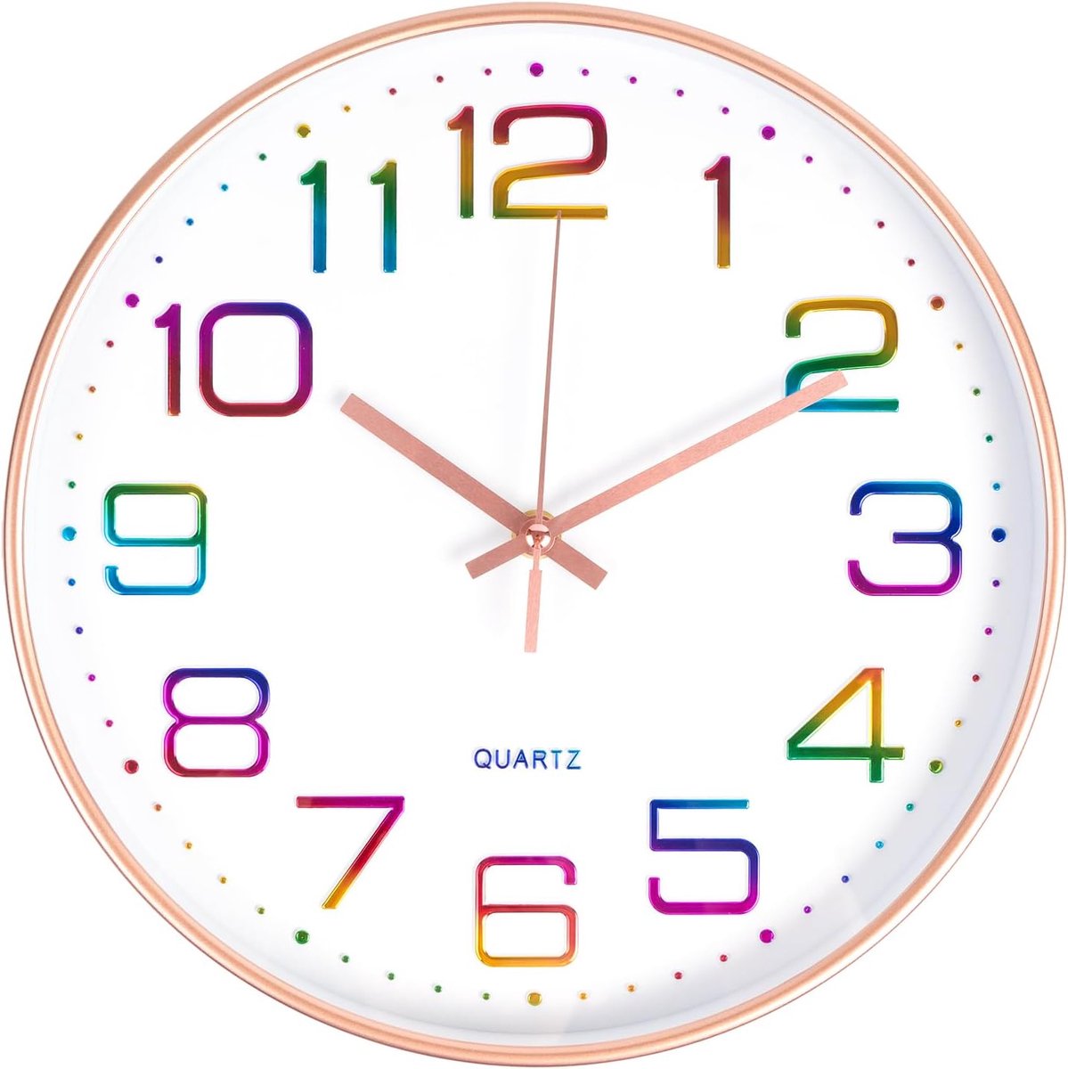 SnelShoppen - 30 cm Wandklok met 3D Cijfers, Kleurrijk en Geluidloos, Roze Goud, Modern Design voor Kantoor, Slaapkamer, Woonkamer, Keuken, School, Ki