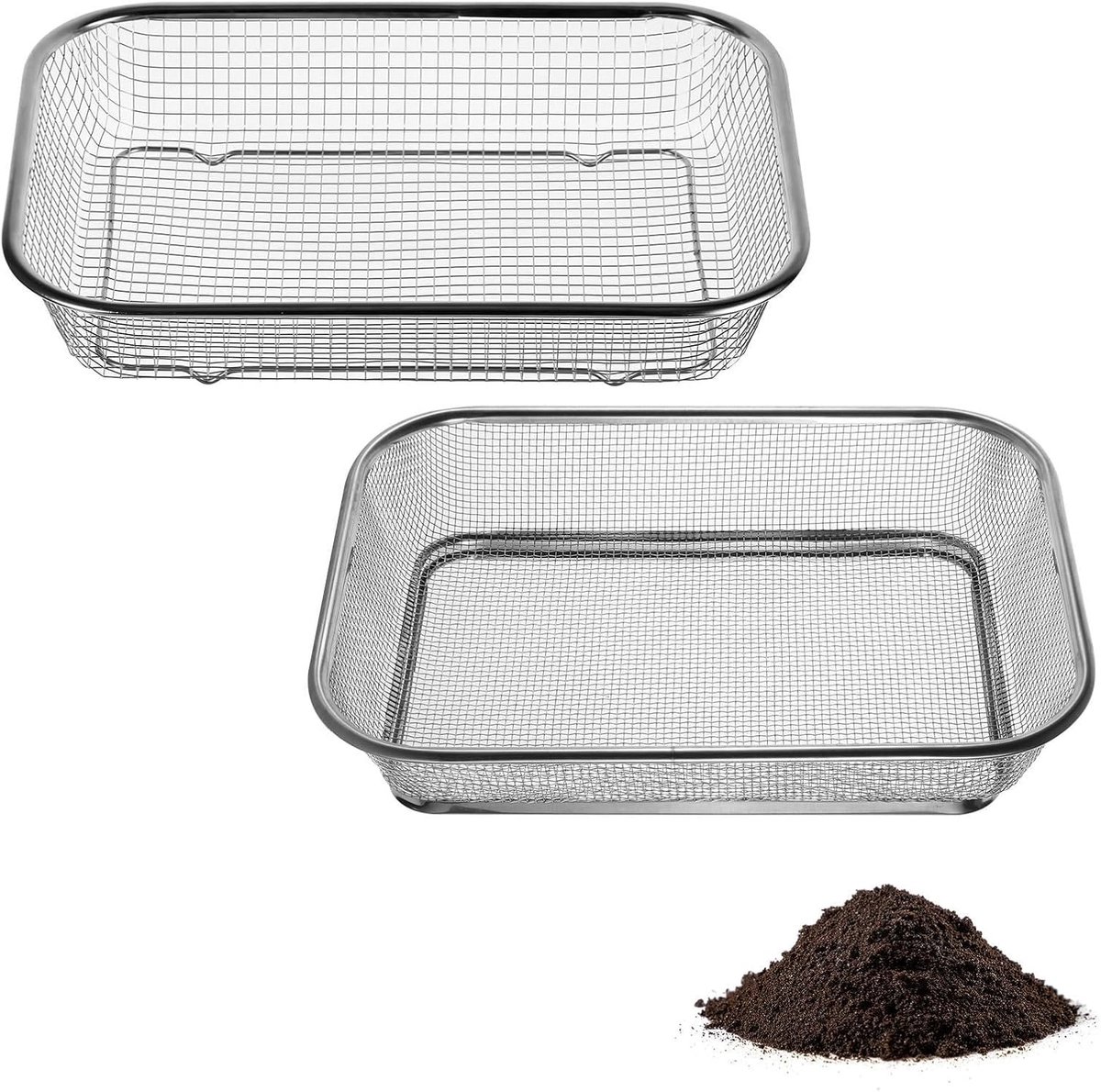 SnelShoppen - 2 Stuks Tuingrond Zeef - Roestvrij Staal Tuinzeef 3,1mm + 5,7mm Maas - Grote Metalen Potgrond Zeef voor Compost, Bladeren, Vuil, Stenen,