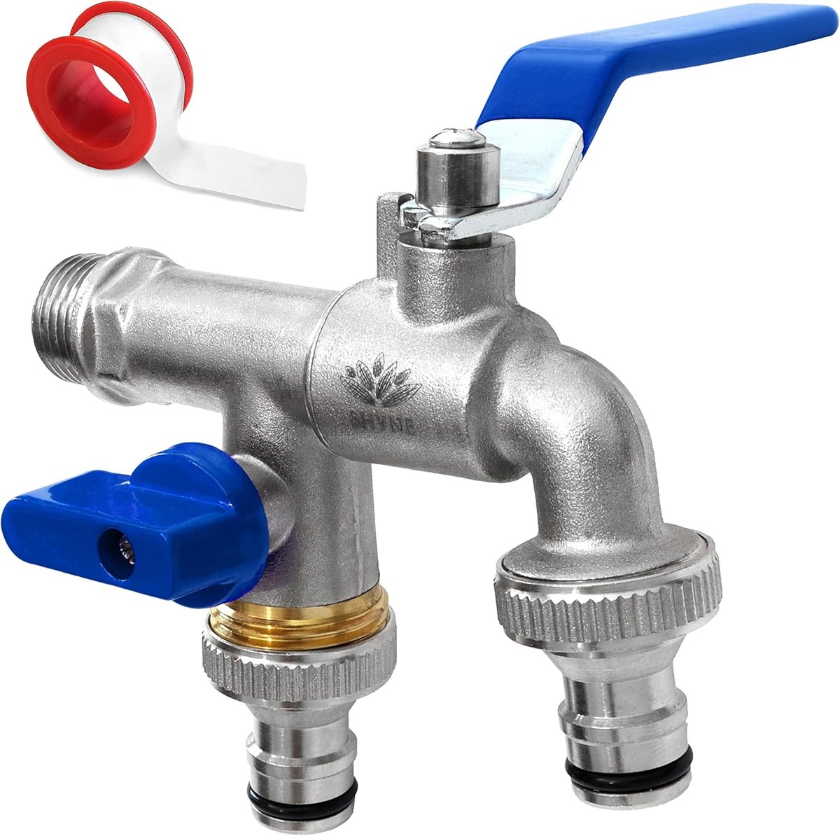 SnelShoppen - Premium 3/4'' Inch Messing Dubbele Waterkraan | Roest- en Vorstbestendig + 2x Tuinslang Aansluitingen + E-Book voor Tuin, Wasmachine, Re