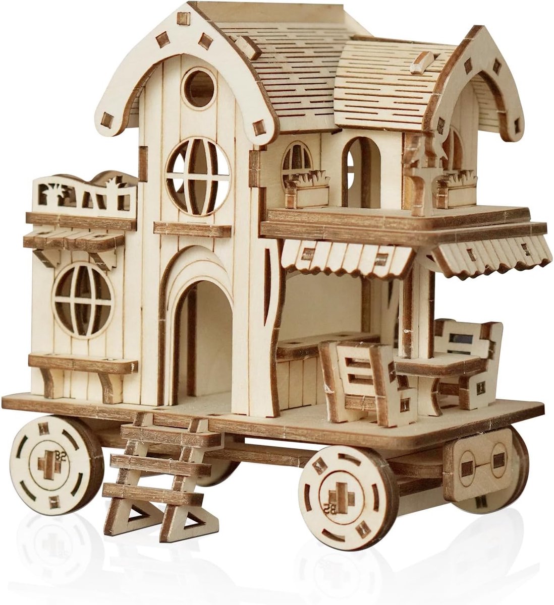 SnelShoppen - 3D Houten Puzzel Modelbouw Kit, Beweegbaar Huis voor Volwassenen, DIY Bouwset zonder Lijm, Perfect voor Feestdagen, Kerst, Verjaardag en