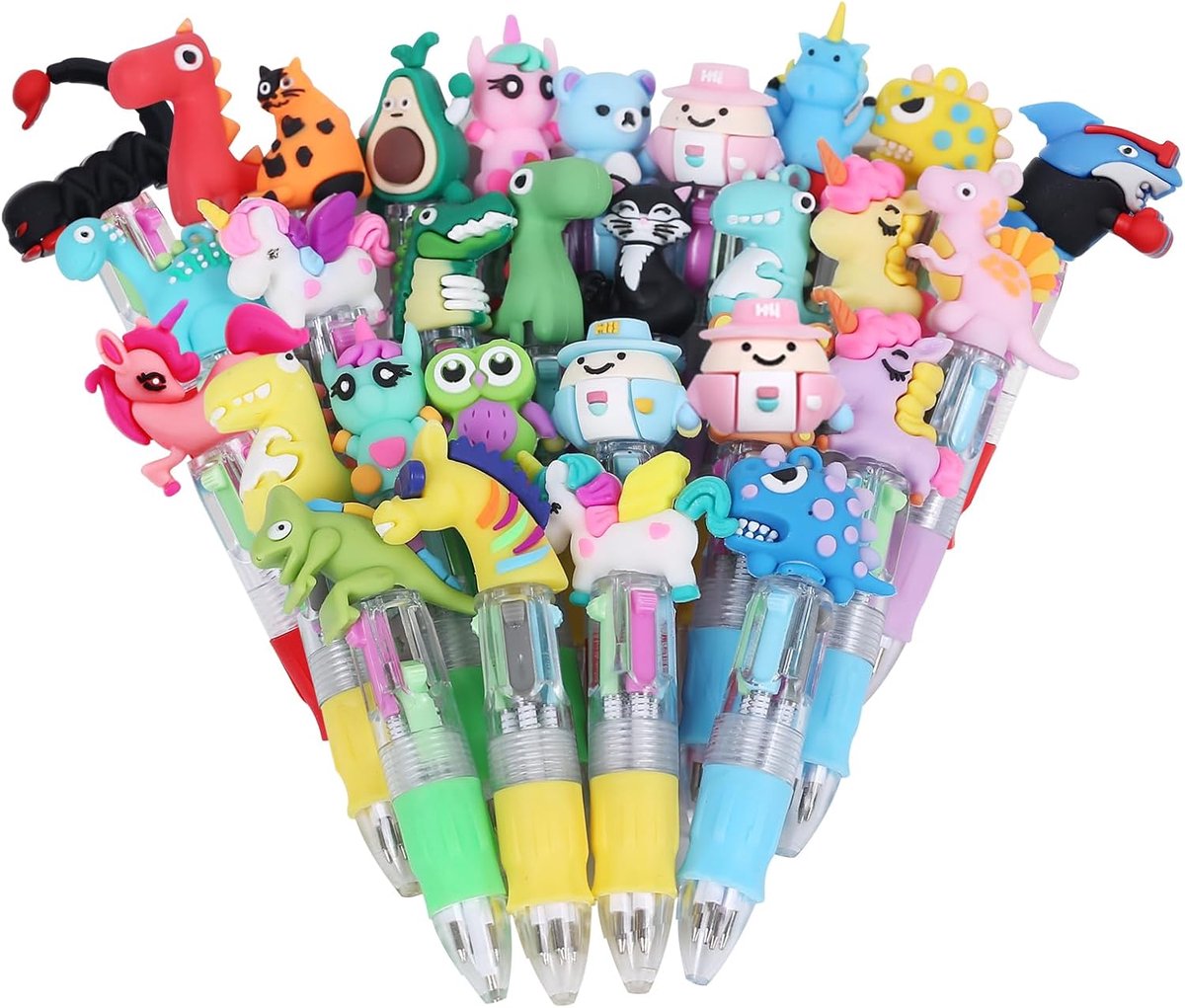 Thijox - 30 Meerkleurige Dieren Balpennen - Grappige 4-in-1 Intrekbare Pennen voor Kinderen, School, Verjaardag, Gasten, Cadeau, Feest