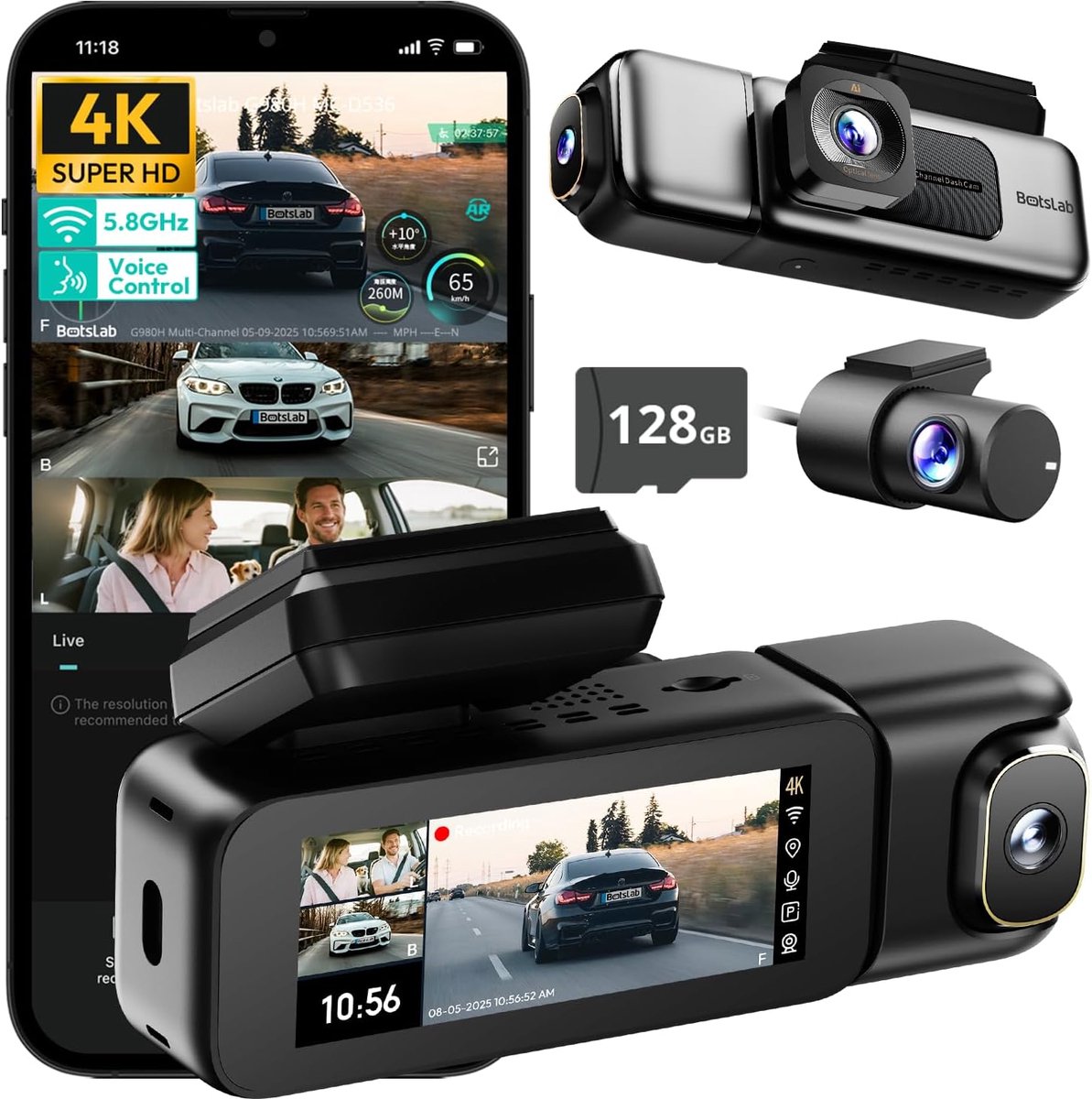 SnelShoppen - 3-kanaals Dashcam Auto met Full HD Beeldkwaliteit, Nachtzicht, Beweging Detectie, 170° Hoek en Ingebouwde GPS voor Veiligheid en Registr
