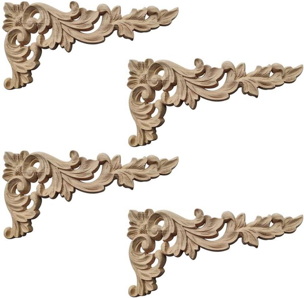 Houten Applicaties - Decoratief Hout - Meubel Decoratie - Europees Stijl - 4 Stuks - Houtkleur