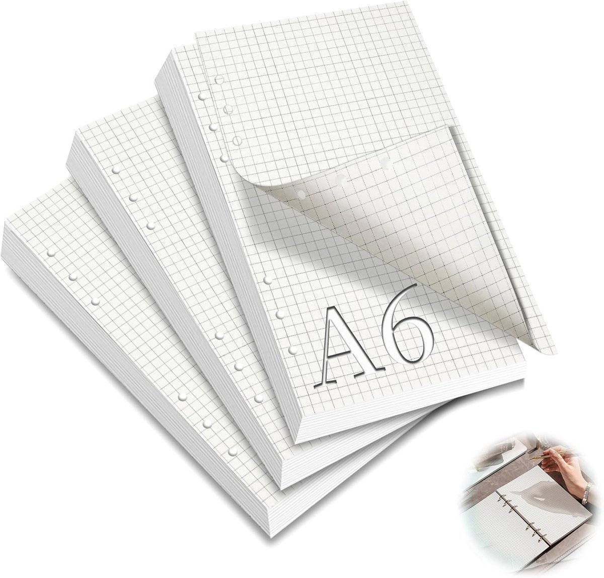 SnelShoppen - 3 Packs A6 Vullingen Schrijfpapier 180 Bladen Gecheckt 6 Gaten Lege Bladen voor Filofax Dagboek A6 Vulling Schilder Notitieboek Notities