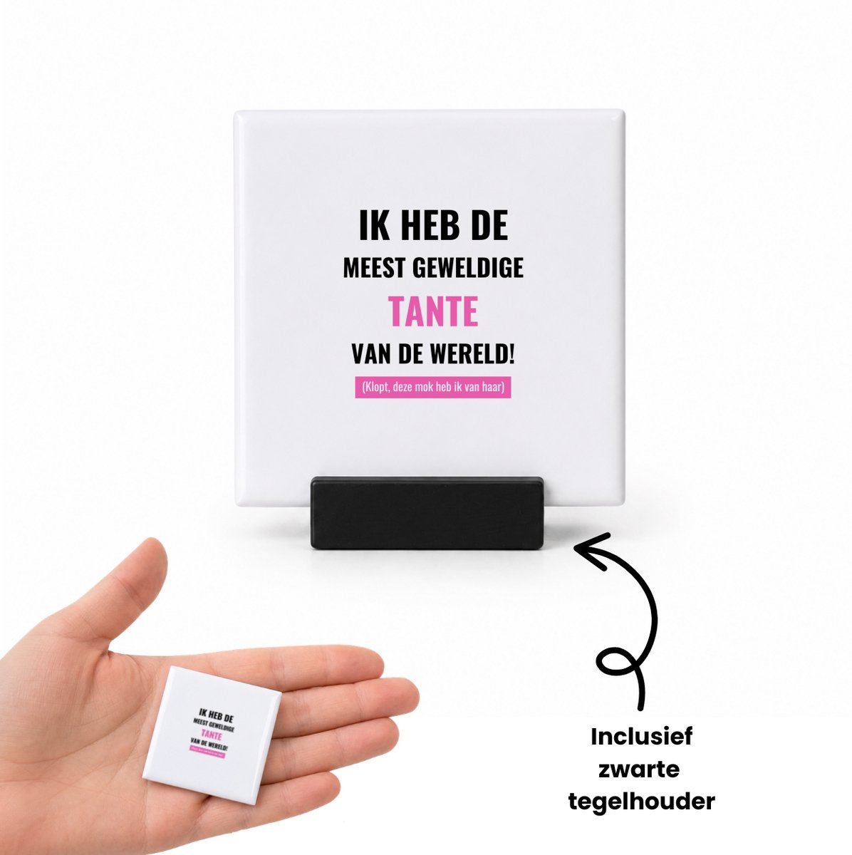 Hacebo ik heb de meest geweldige tante van wereld (klopt, deze mok heb ik van haar) tegeltje met tegelhouder - de meest geweldigste tante - tegeltjes met tekst - verjaardagscadeau - verjaardag - cadeau - spreuktegels - 4.8x4.8 CM Wit