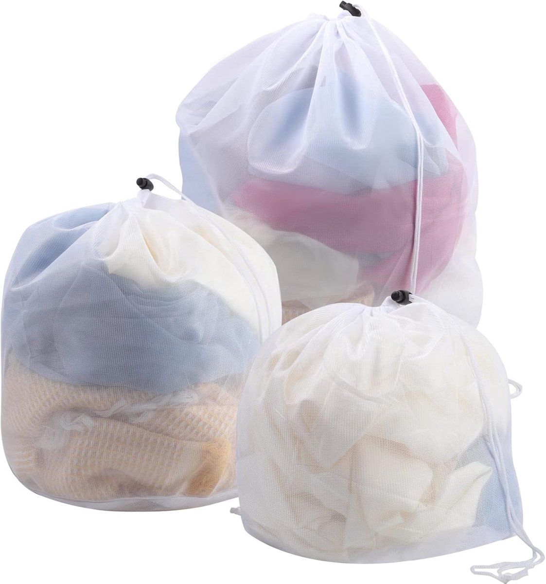 SnelShoppen - Waszakken voor Wasmachine, Set van 3, Fijne Mesh Waszakken met Koordstopper, Voor Baby Kleding, Bh's, Ondergoed (30x40 cm, 40x50 cm, 50x