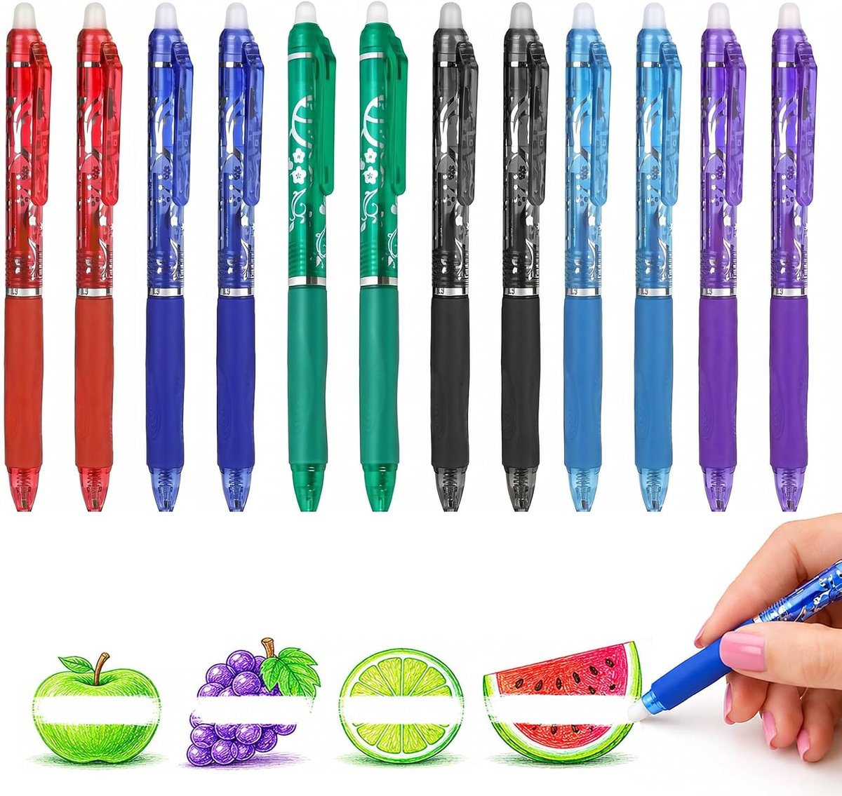 SnelShoppen - 12 Stuks Uitwisbare Balpen Set - Gelpen, Rollerbalpen, 0,5 mm, Uitwisbare Pennen in 6 Kleuren voor Kantoor, School en Creatieve Projecte
