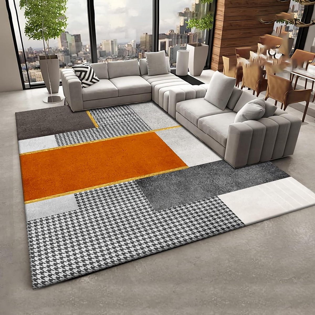 Vloerkleed Geometrisch - Tapijt Woonkamer - Interieur Decoratie - Zacht Kristalfluweel - 200x350cm - Geel Grijs