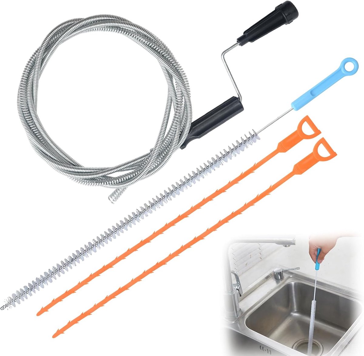 Thijox - Afvoerontstopper en reiniger gereedschap 5 stuks multifunctioneel ontstopper voor douche, keuken en badkamer - nylon borstelset en haarhaak v