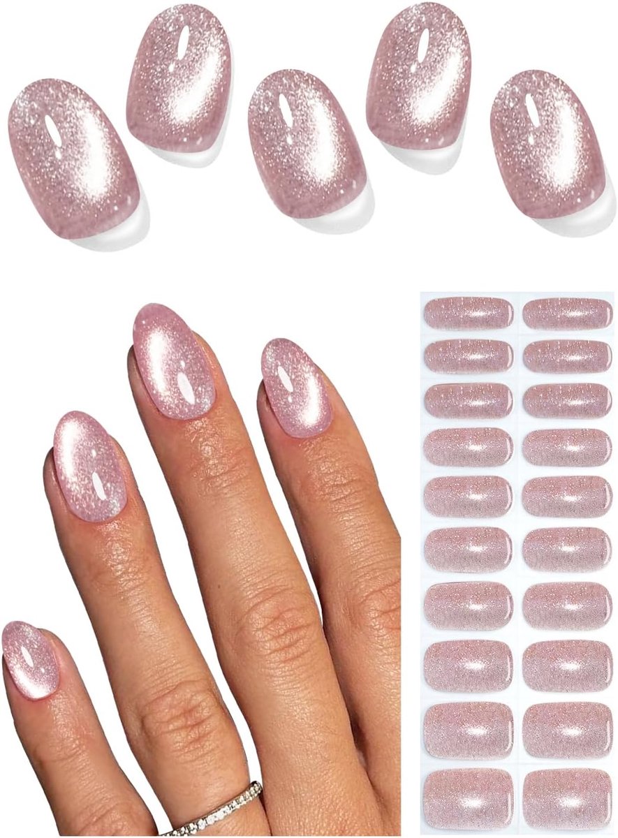 SnelShoppen - Nagelstickers UV-Gel Kattenoog Roze - 20 Stuks Semi-Geharde Gel Nagelstrips voor Nail Art - Doe-Het-Zelf Nageldecoratie voor Feest & Dag