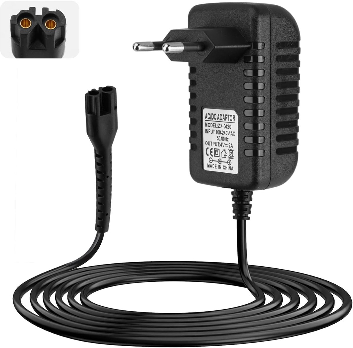 SnelShoppen - 4V 2A Oplader Tondeuse Scheerapparaat voor Diverse Modellen, Voedingsadapter met 2 Meter Snoer, Geschikt voor Scheerapparaten, Kappers,