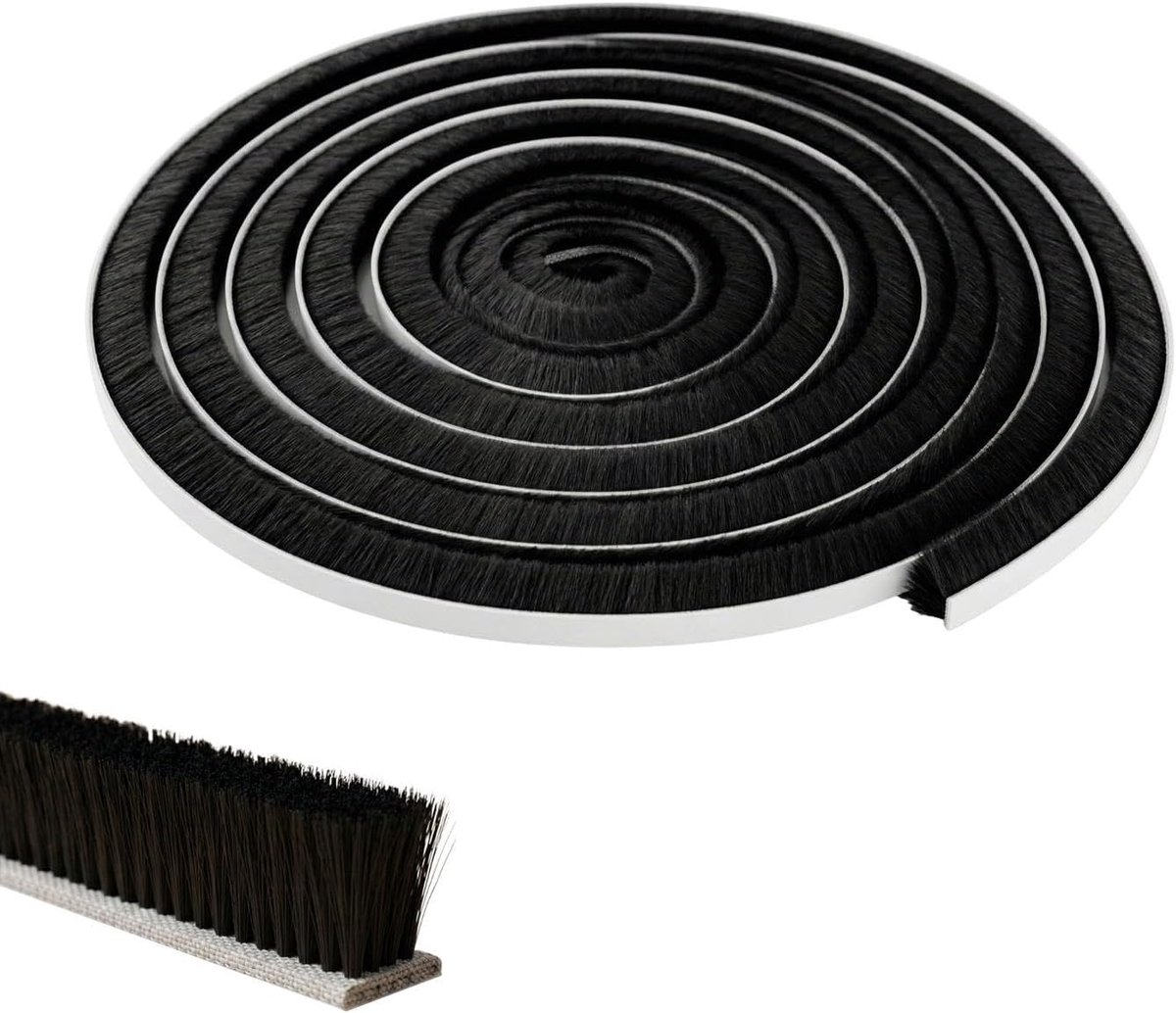 SnelShoppen - 5m Zelfklevende Borstelafdichting Zwart 12mm | Tochtwering, Koudebescherming, Insectengaas voor Ramen, Deuren, Kasten | Op Maat Knipbaar