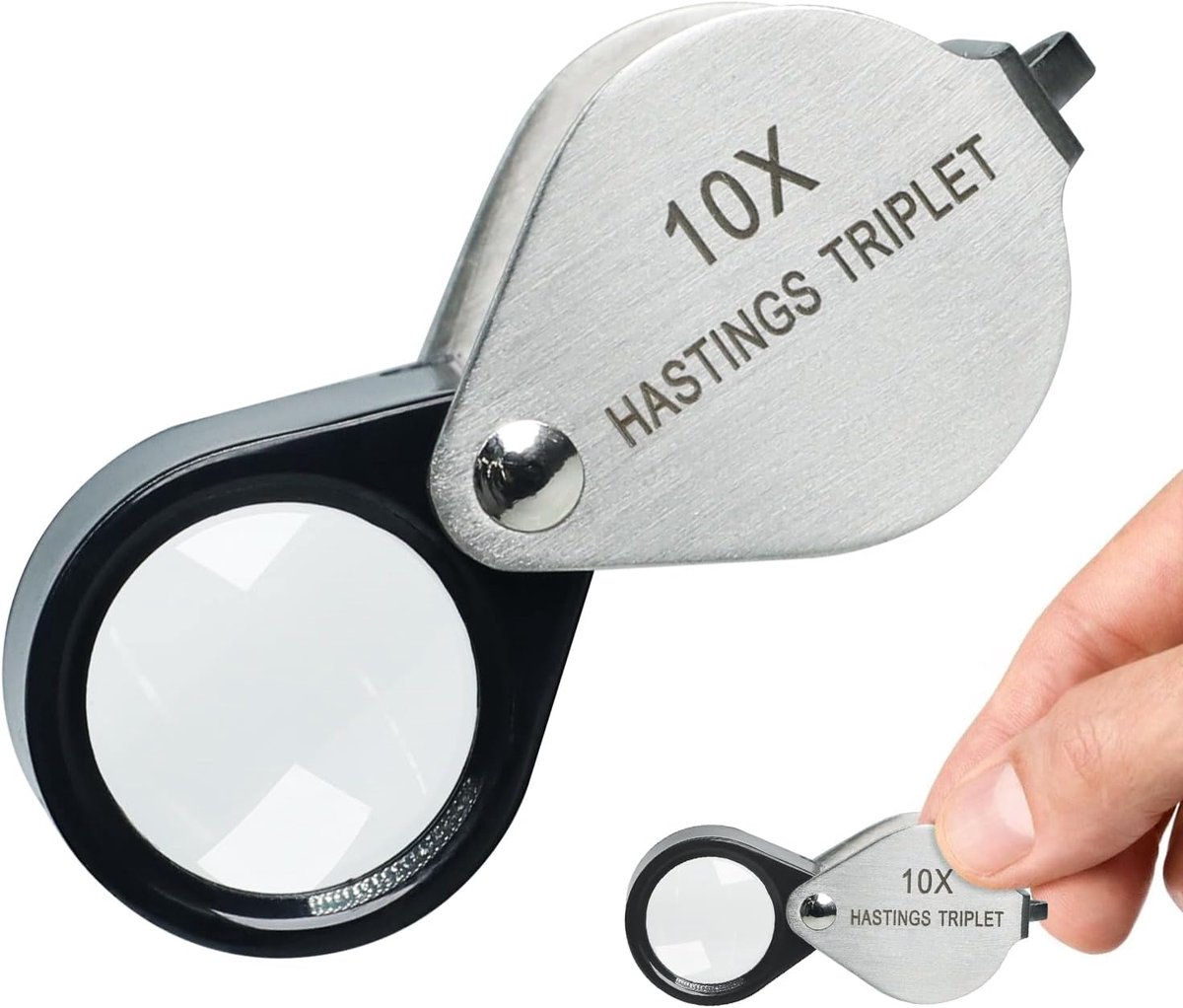 SnelShoppen - 10x Vergrootglas Loep - Mini Triplet Optisch Glas - Roestvrijstalen Body - Pocket Vergrootgereedschap voor Sieraden, Stempels, Munten en