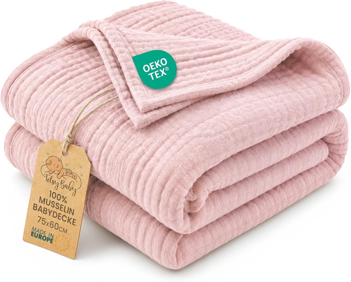 SnelShoppen - Babydeken Zomer Dunne Mousseline Deken 75 x 60 cm - Lichte Ademende Katoen Dekentje Wieg Kinderwagen - Zonwering voor Newborn Baby Meisj
