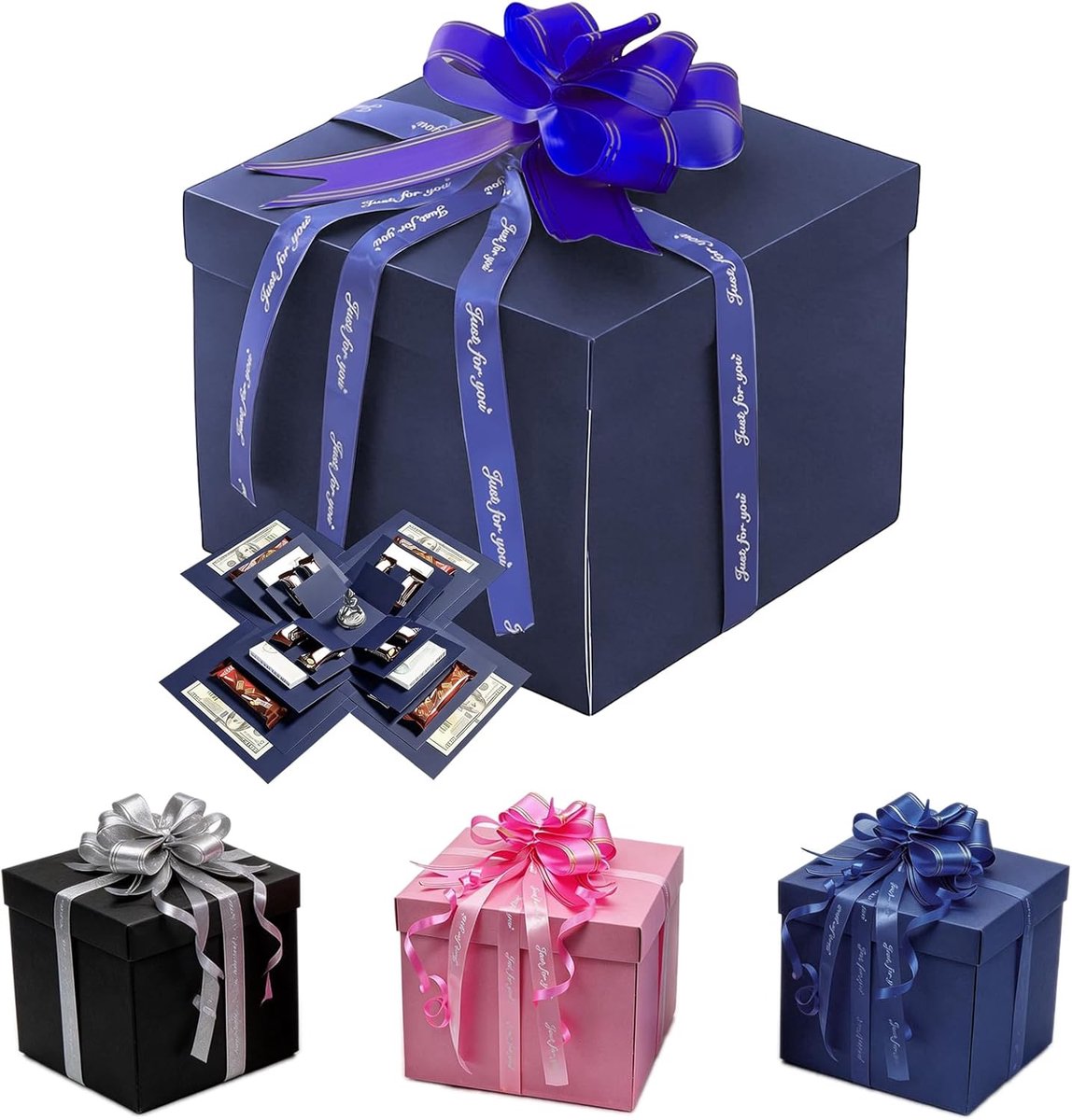 SnelShoppen - DIYCUT 5-laags Explosie Verrassingsdoos Creatieve Cadeauverpakking Blauw - Verjaardag, Valentijnsdag, Bruiloften, Compleet met Lint en P