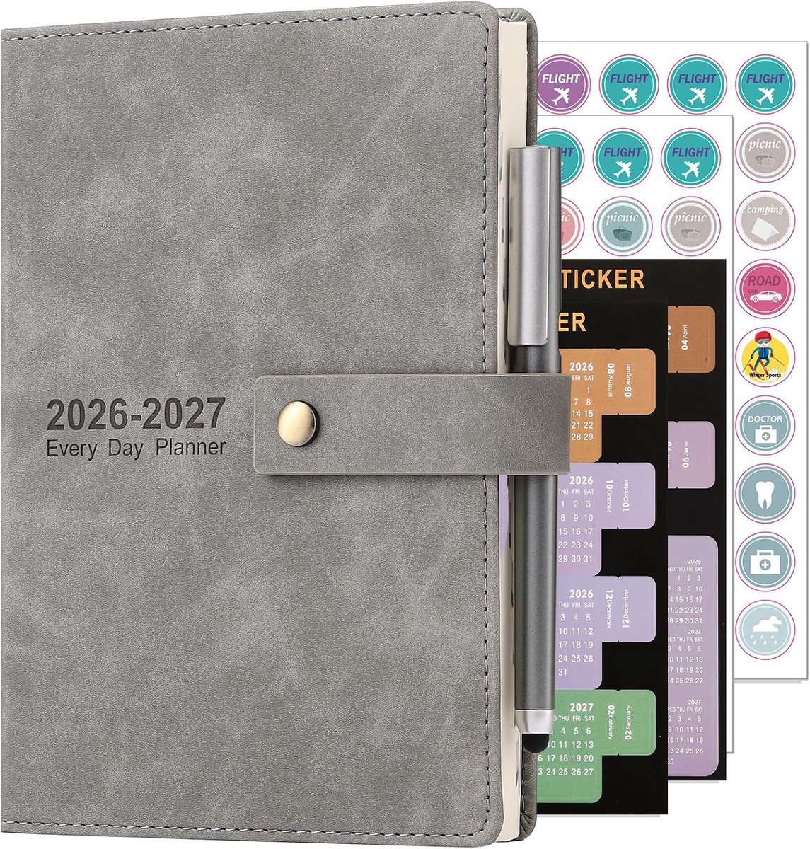 SnelShoppen - Academische Agenda 2026-2027 A5, Dagplanner met Harde Kaft, 1 Pagina per Dag, Organizer met Pen, Bladwijzers en Maandkaarten, Perfect vo