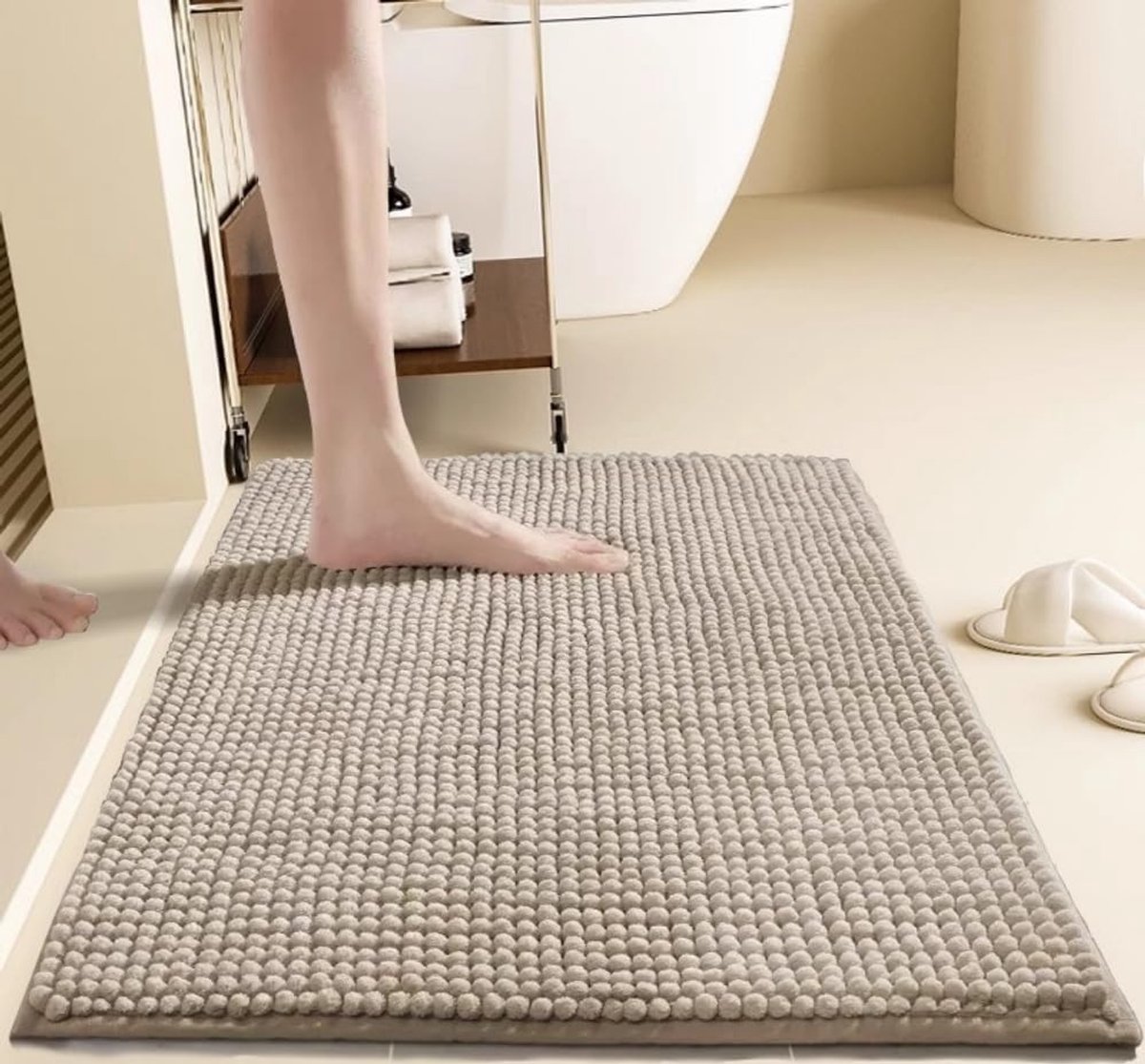 SnelShoppen - Chenille Badmat Antislip 40x60cm - Zacht en Absorberend Douchemat - Sneldrogend en Machinewasbaar Beige Badkamer Kleed - Comfortabele WC