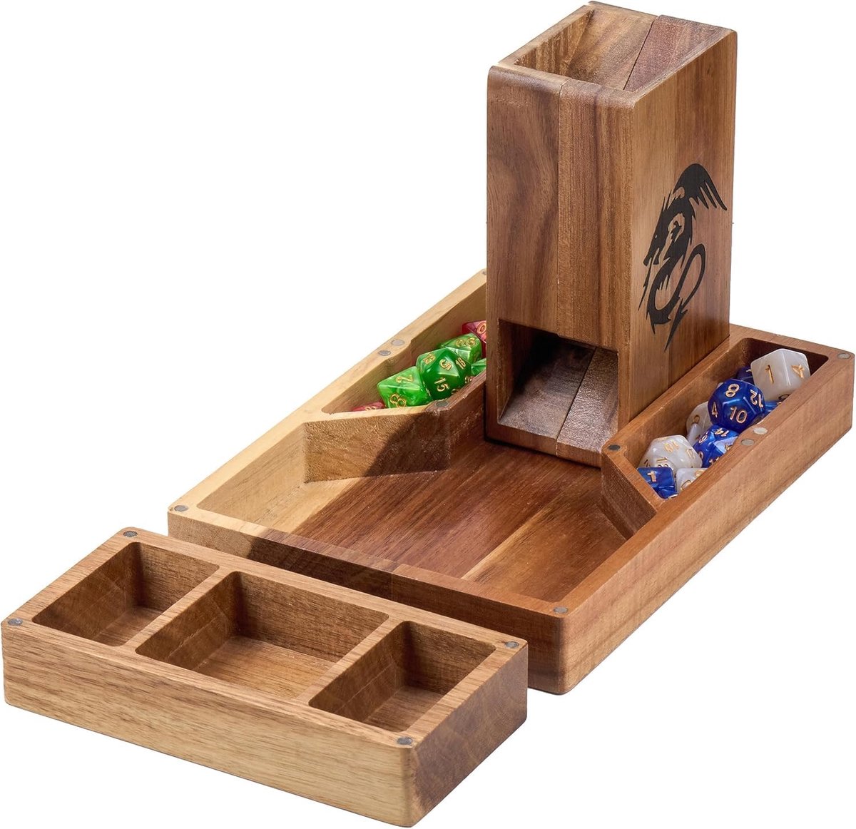 SnelShoppen - Houten Magnetische Dobbelsteentoren met Lade - Dungeons en Dragons Accessoire - Draagbare Dobbelsteenroller voor Tafel-RPG - DND Cadeaus