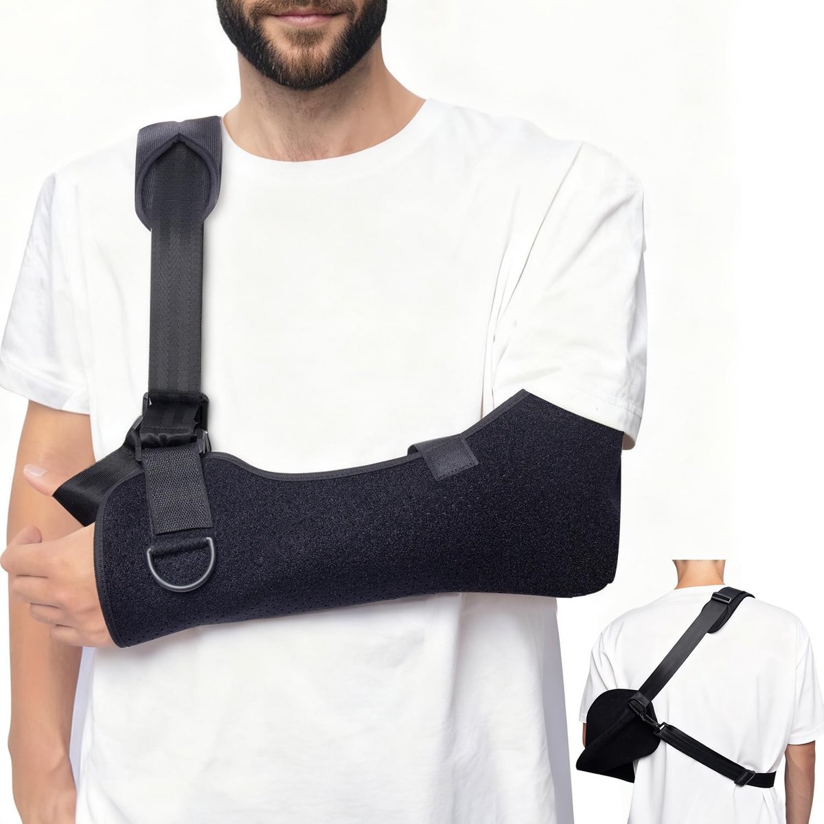 SnelShoppen - Verstelbare Schouderband Armspalk - Ademend Mesh Materiaal - Pijnverlichting bij Schouderbreuken en Luxaties - Unisex M - Zwart