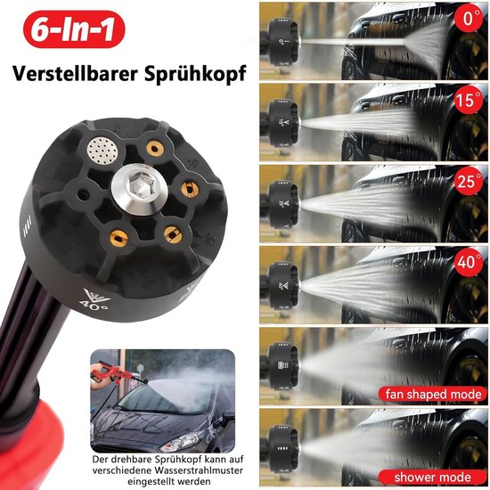 SnelShoppen - 6-in-1 Hogedrukreiniger 69 Bar/1000 PSI, Draagbare Accu Drukreiniger met Multifunctionele Sproeikop voor Auto's, Ramen, Tuinen, Zwembade van Snelshoppen — afbeelding 2