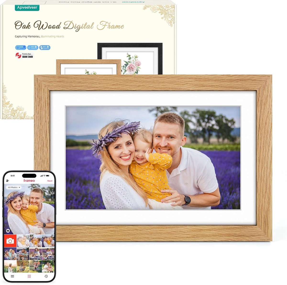 SnelShoppen - Frameo Digitale Fotolijst Hout 10,1 Inch Wifi 32 GB 1280 x 800 IPS Touchscreen - Elektronische Fotolijst Voor Foto's en Video's Delen -