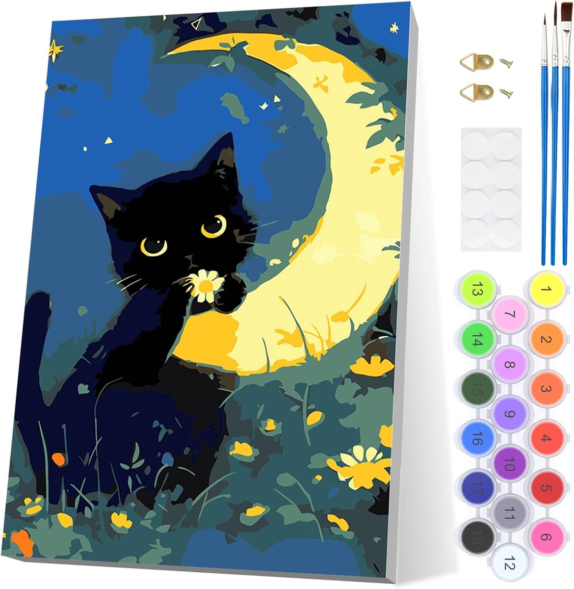 SnelShoppen - Kattenverf op Nummer voor Volwassenen en Beginners - Schilderen op Nummer Kit met Kreukvrij Canvas en Houten Frame - Creatieve Hobby voo