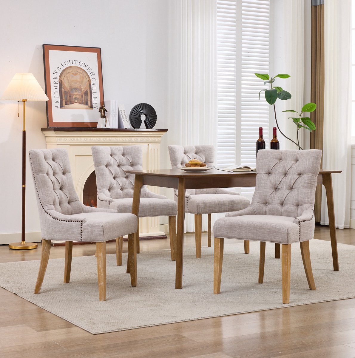 COVREO Eetkamerstoel set van 2 56 x 63 x 92,5 cm - stof, armleuningen, beige
