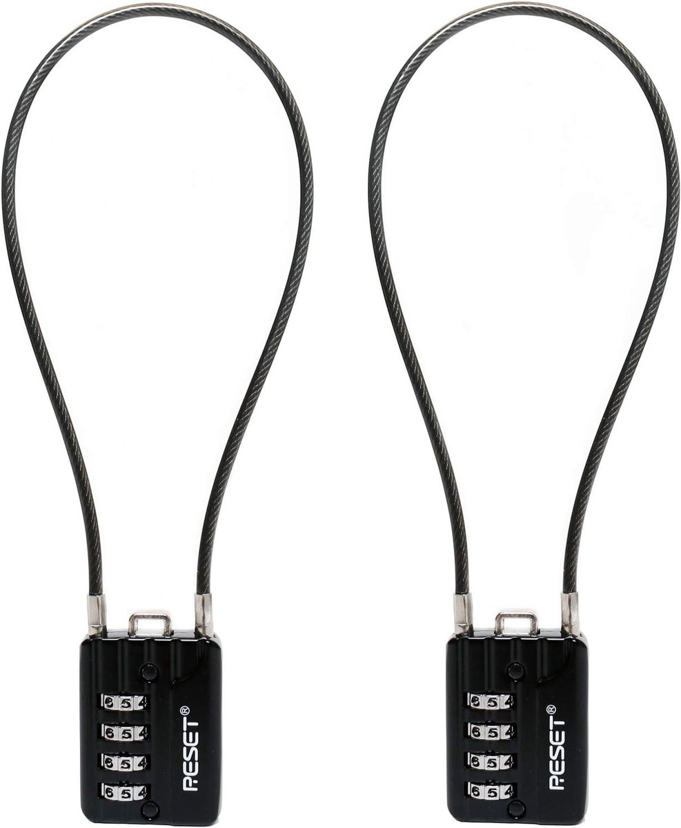 SnelShoppen - 2-Pack RESET -200 Combinatieslot met 4-cijferige code en 50cm stalen kabel voor kluisjes, bagage, koffers, gereedschapskisten, helmen, z