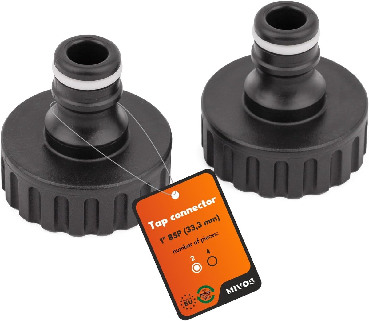 SnelShoppen - 2 x Tap Connector voor Tuinslangen - Snelsluiting - 1 inch BSP (33.3mm) - Gemaakt van 90% Gerecycled Plastic - Duurzaam - Voor Tuin en B