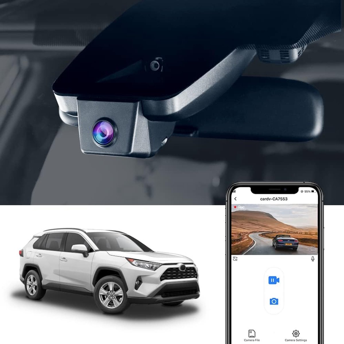 SnelShoppen - Dash Cam voor Toyota RAV4 2019-2021 - 4K WiFi Video, Nachtopname, Loopopname, G-Sensor, 64GB Geheugenkaart