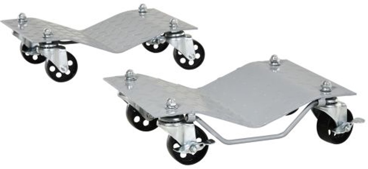 Autorangierheber - Werkstattaccessoire Voor Bandwissel - Set van 2 Grijze Rangierhulpen Met Vier Wieltjes - Wagenheber - Bandhulpmiddel - Garagegereedschap - Afmeting 40,5x30x13,5cm Voor Auto en Werkplaats