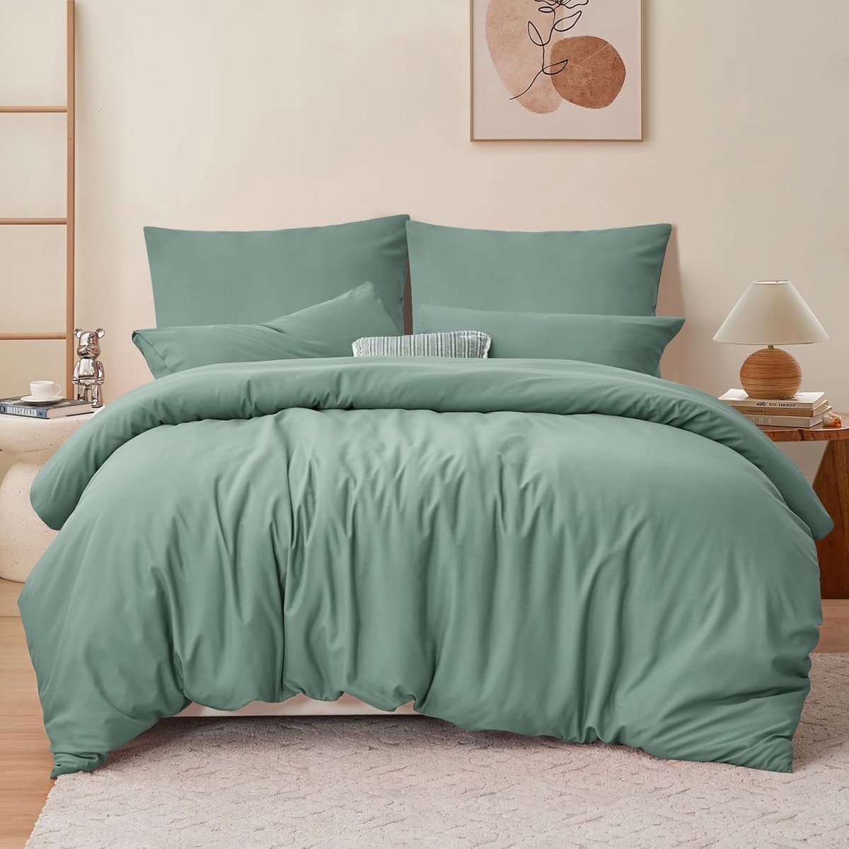 SnelShoppen - Luxe Bedlinnen Set 220 x 240 cm - 3-delige Sage Groene Microvezel Duvet Dekbedhoes met 2 Kussenslopen 80 x 80 cm - Oeko-Tex, Zacht en Kr