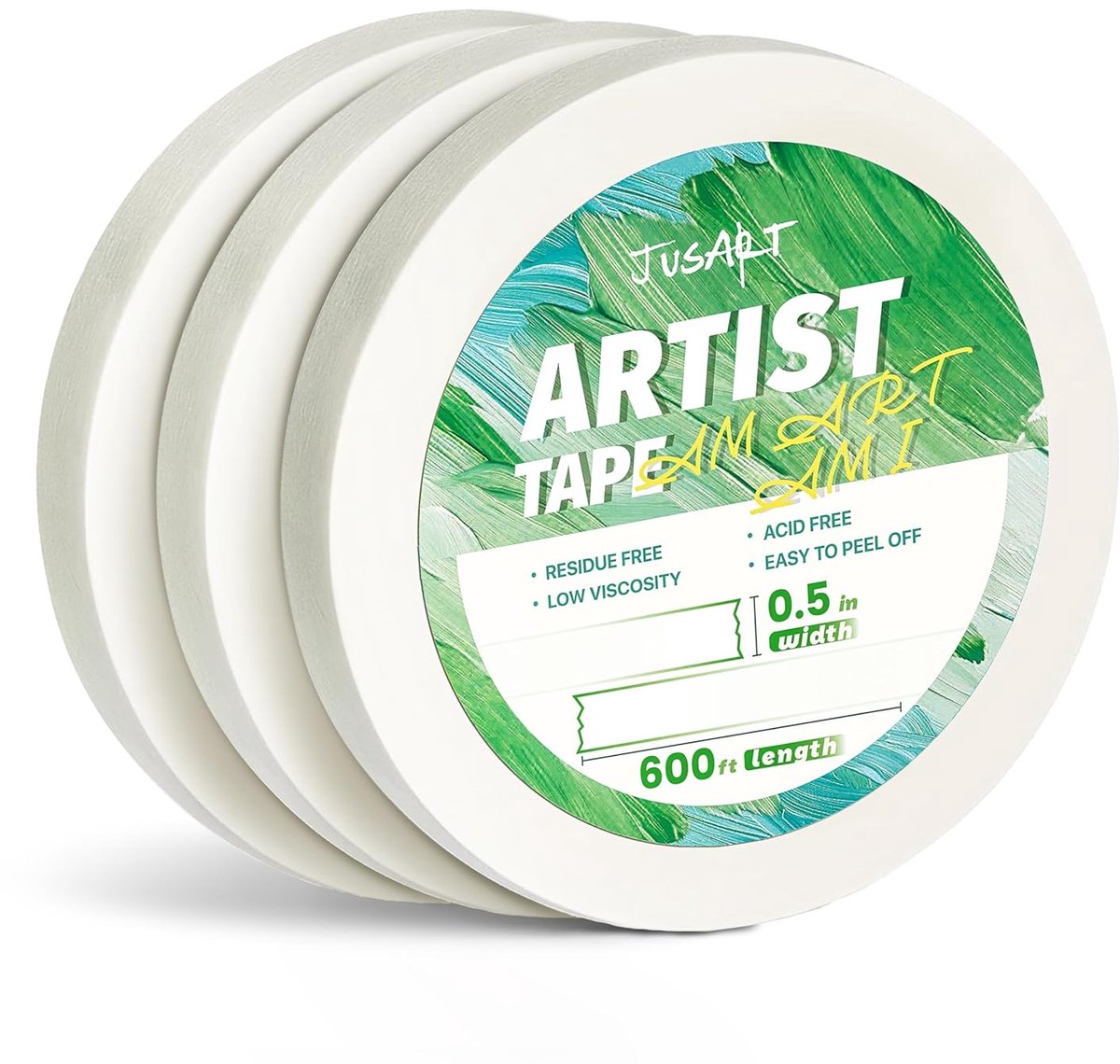 SnelShoppen - 3 Pack Artist Tape voor Waterverfpapier, 1/2 Inch Breed, 600 Voet Lang, Witte Kunst Tape, Zuurvrij, Lage Plakkracht voor Schilderproject