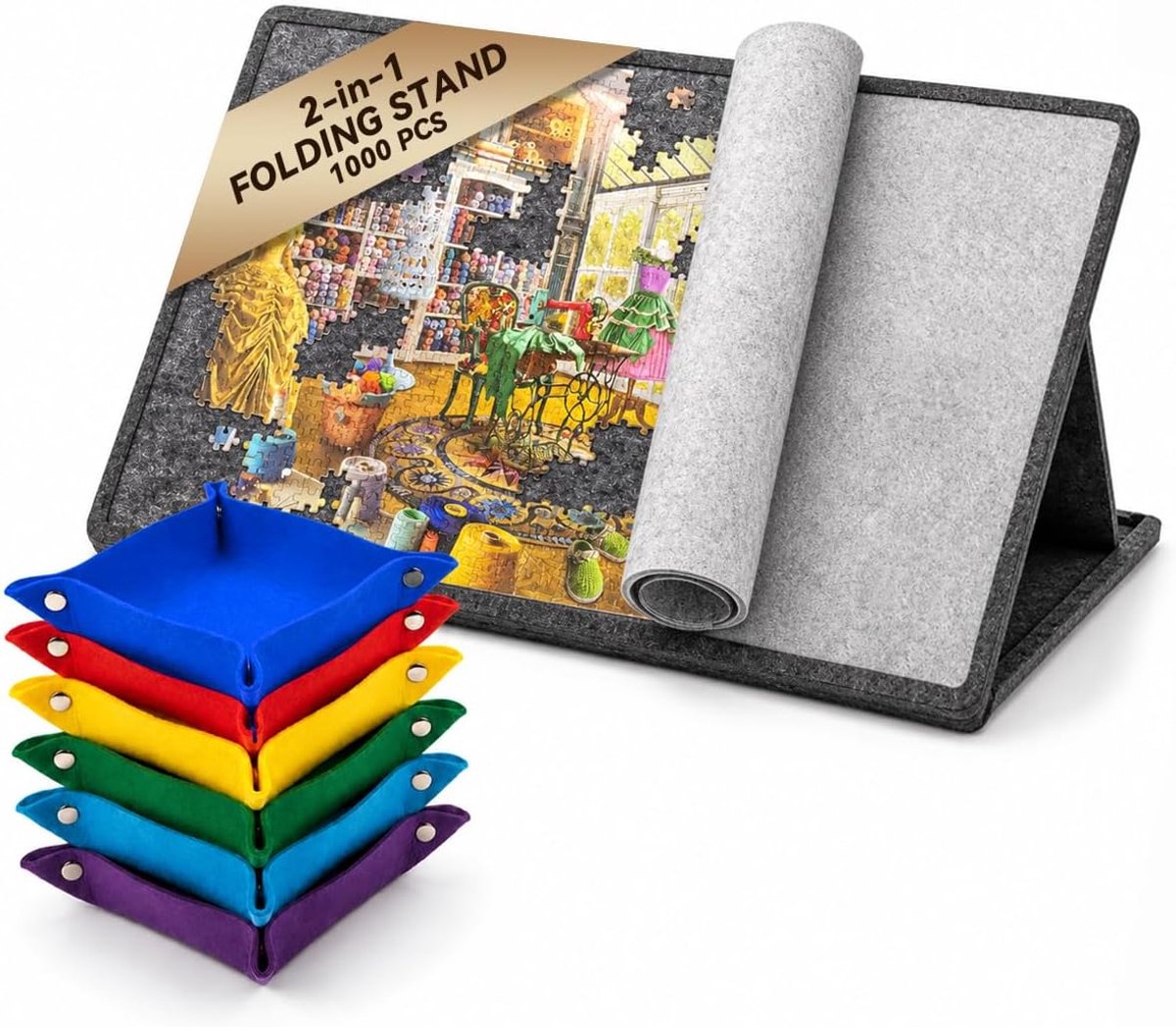 SnelShoppen - Puzzle Board met Verstelbare Stand en Deksel, Puzzel Tafel voor 1000 Stukken met 6 Sorteerkommen, Antislip Puzzel Bord, Perfect Cadeau v