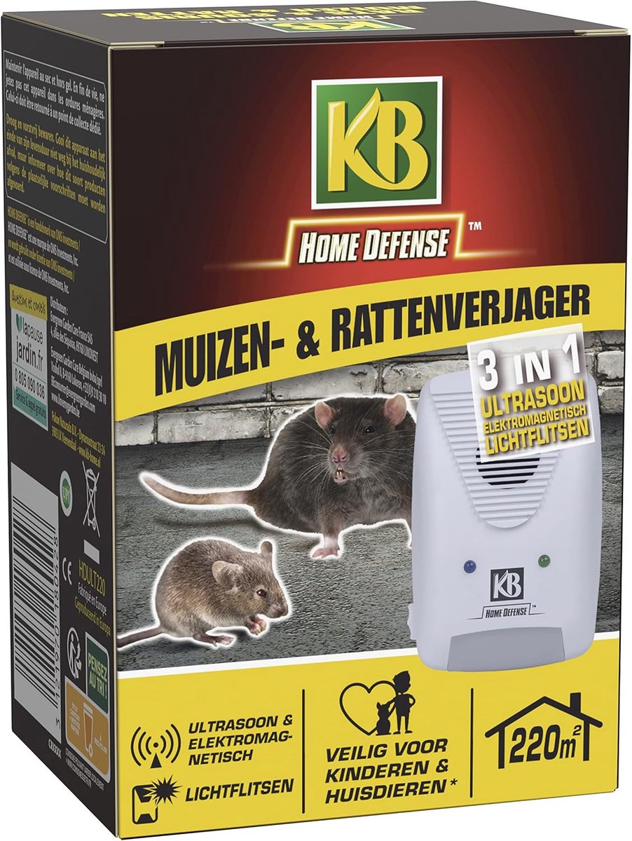 Thijox - Diervriendelijke Ultrasoon Muizen- en Rattenverjager - Elektromagnetisch met Lichtflitsen - Bereik tot 220 m2 - Ideaal voor Huis, Tuin en Cam