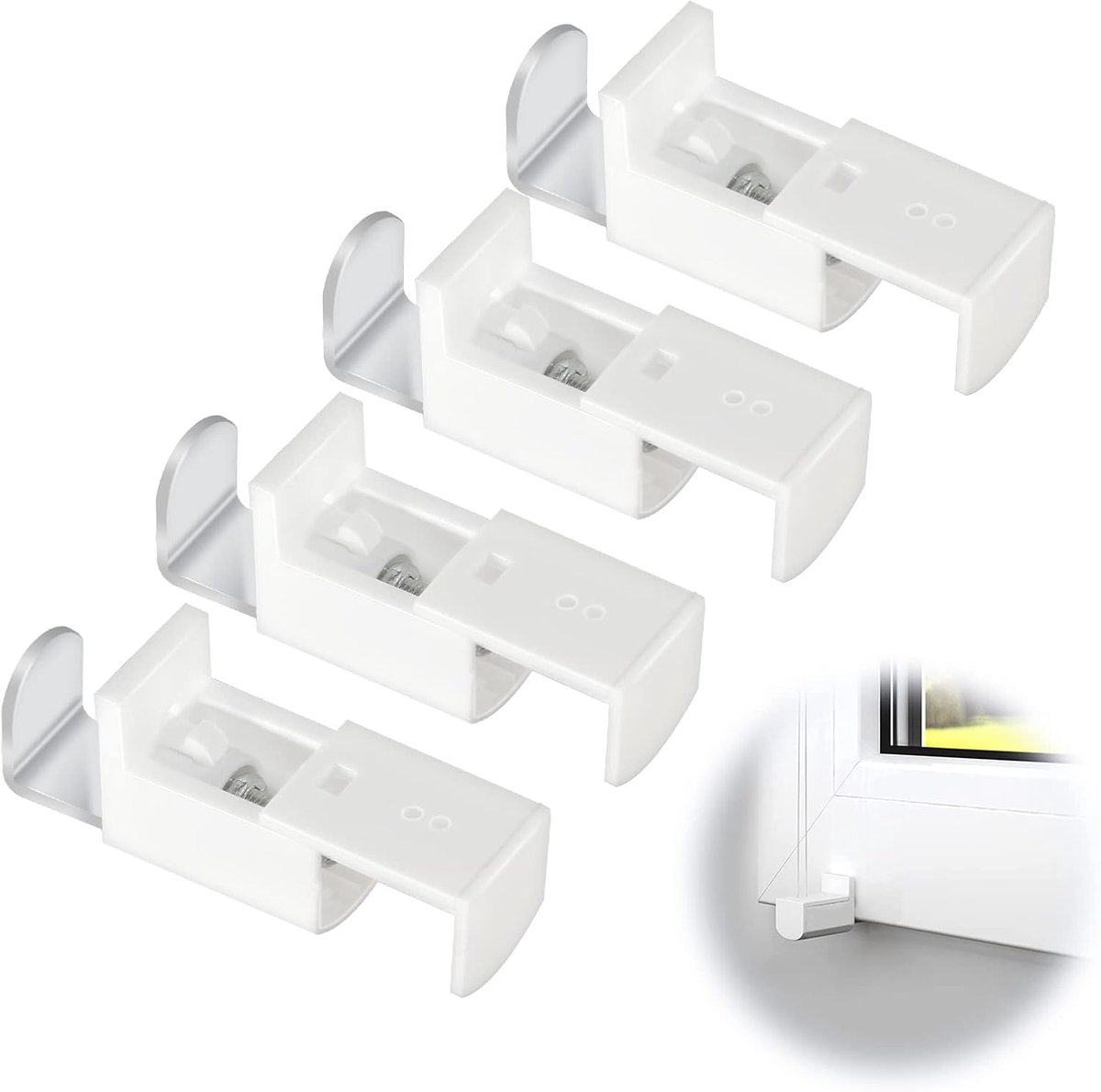 SnelShoppen - Pack van 4 Clamp Support voor Rolgordijnen en Plissé, Verstelbaar 20 mm, Draadloze Montage, Wit, 4 Stuks