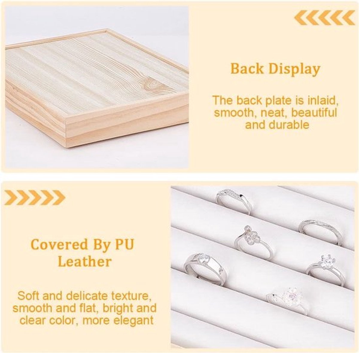 PU leren ringen display lade, 7 sleuven ring oorbel houder armbanden kettingen sieraden display organizer sieraden trays voor retail display verkoop, wit, 24,2 x 18 x 3 cm