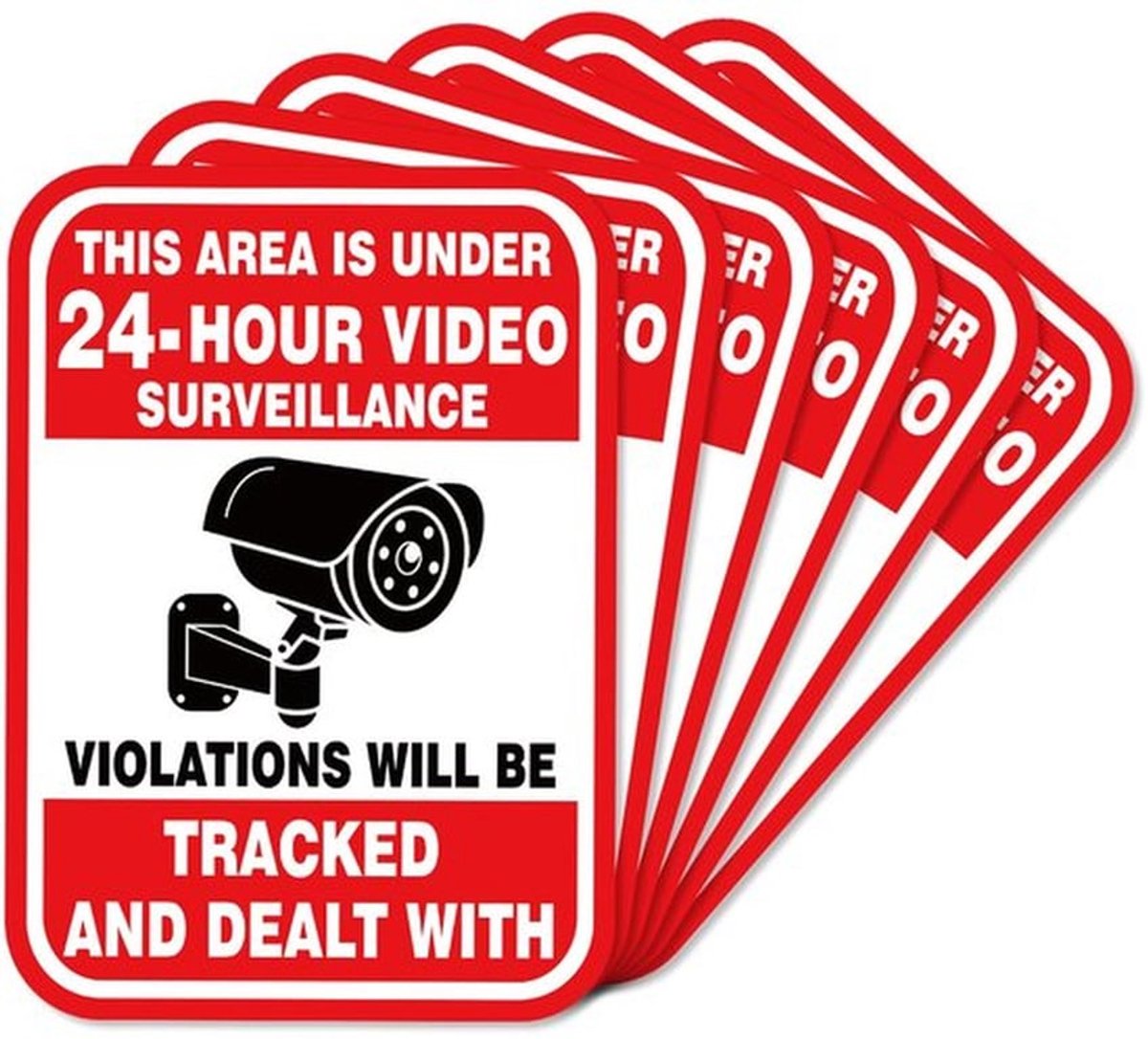 6 stuks videobewakingsstickers, 17,7 x 12,7 cm, sterke klevende camera-opnameborden, beveiligingscamerabord, camerabewakingsbord voor thuis- en voertuigbeveiliging