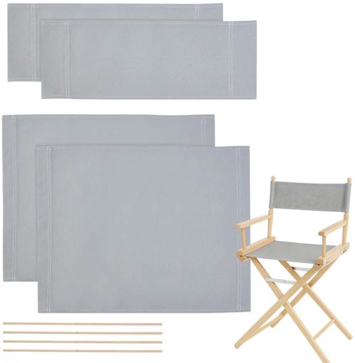 2 sets opvouwbare regisseursstoelhoezen, vervangende regisseursstoelhoezensets met 4 houten stokjes voor make-up, huishoudelijke benodigdheden, picknick, vissen, grijs, 53×41cm