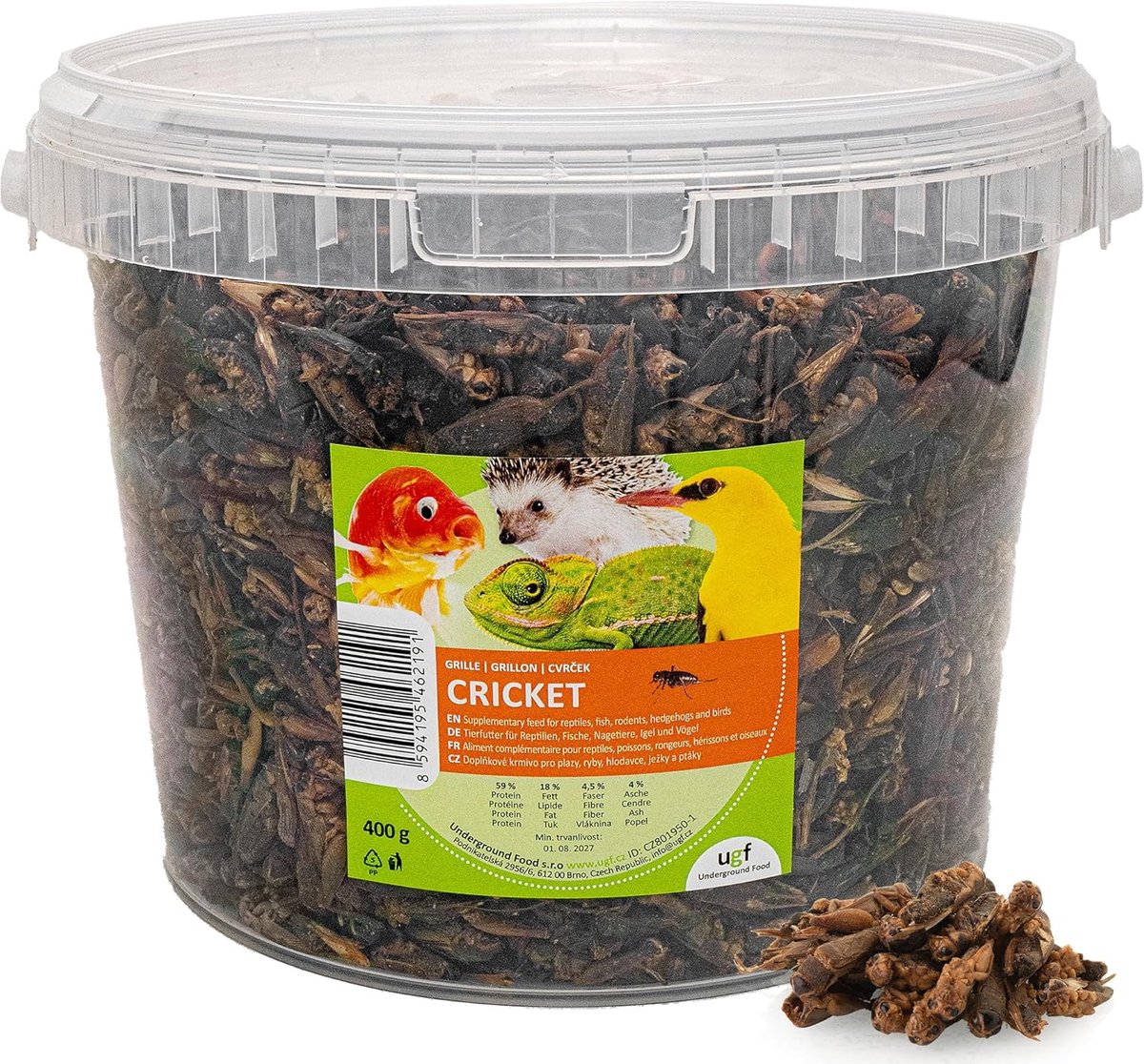 Thijox - Gedroogde Krekels 400g in Emmer - Voedzaam Vogelvoer, Schildpaddenvoer, Hagedissenvoer, Egelvoer, Duurzaam en Rijk aan Eiwitten