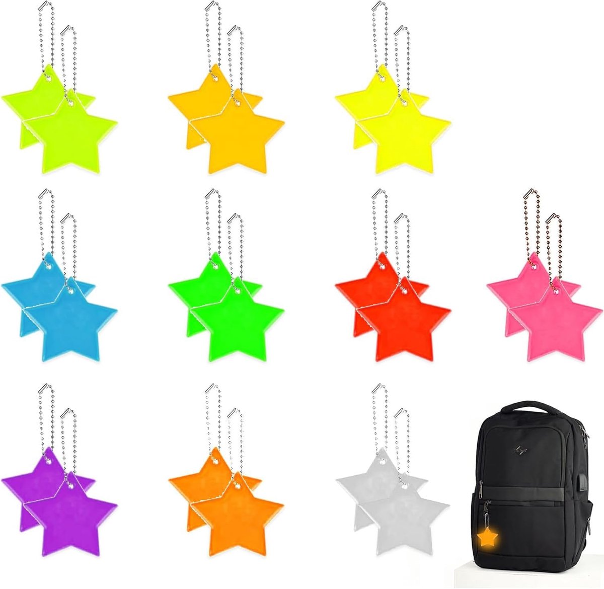 Reflector set 20 reflecterende sleutelhangers - 10 kleuren - verbeterde zichtbaarheid - ideaal voor veiligheid - ShopVlot