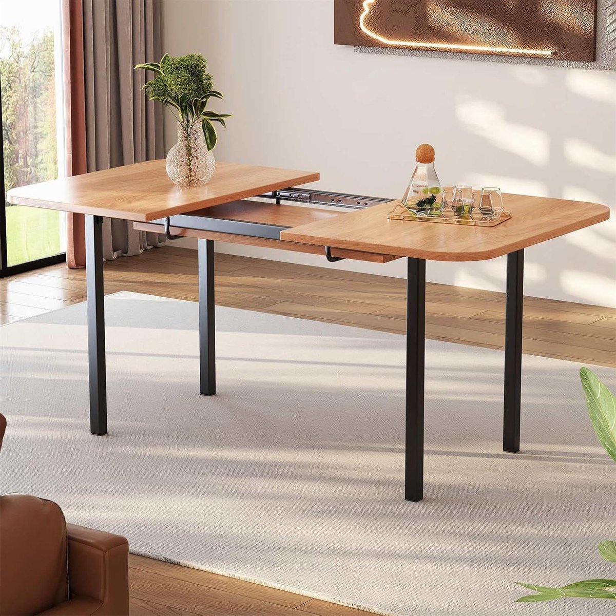 Houten Eettafel - Eettafel Uitschuifbaar - Gezellig Tafelen - Verstelbare Lengte - Tot 160 cm - Natuurlijk Hout