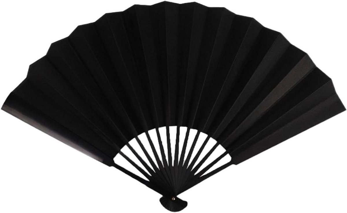 Zijden Klapventilator - Vouwbare Handventilator - Dans en Decoratie - Verbeterde Zijdeduur - 33cm - Zwart