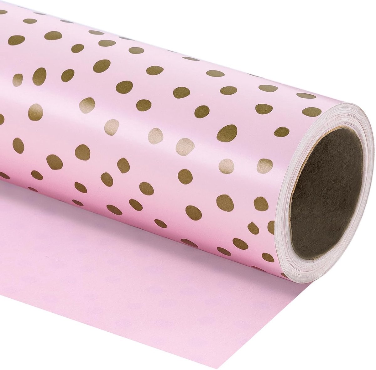 SnelShoppen - Omkeerbaar inpakpapier mini-rol 43,2 cm x 10 m - Roze en gouden stippen - Perfect voor verjaardag, bruiloft, babyshower