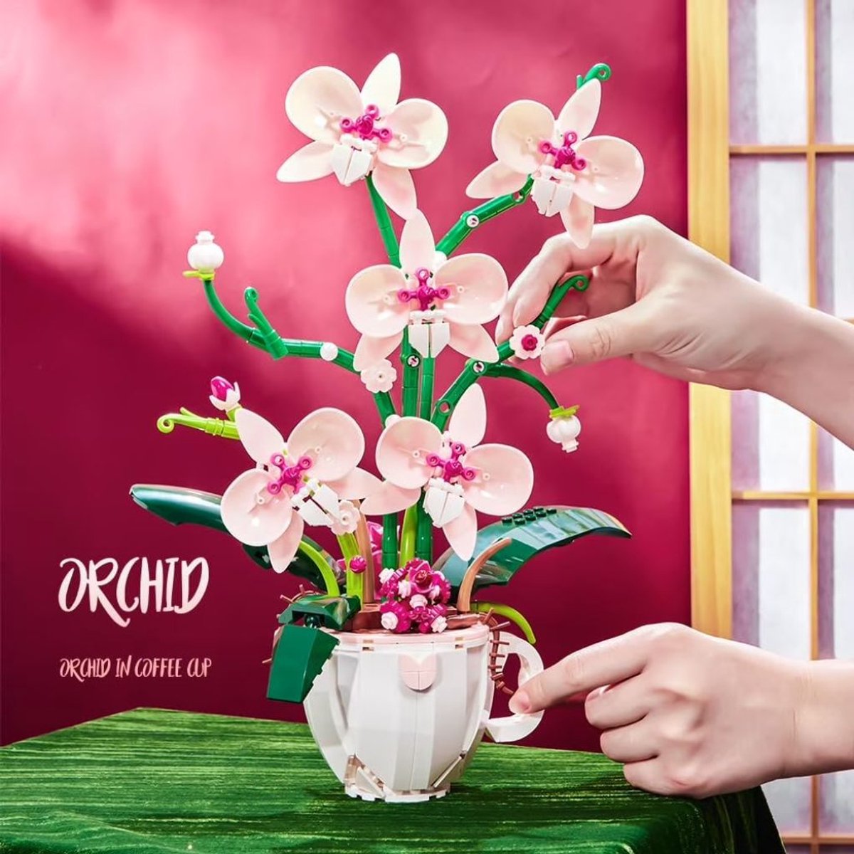 Zhe Gao 3005 Roze Orchideeën bloemen bouwset | Botanical Flowers Collection modelbouw | Classic Creator STEM speelgoed bouwpakket voor volwassenen en kinderen | Educatief kunstbloemen decoratie | Niet geschikt voor Lego | bouwdoos met 567 bouwstenen — afbeelding 7